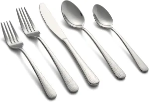 Cambridge Silversmiths Keene Hammered Mirror 20 Piece Flatware Set, Service for Four, silver