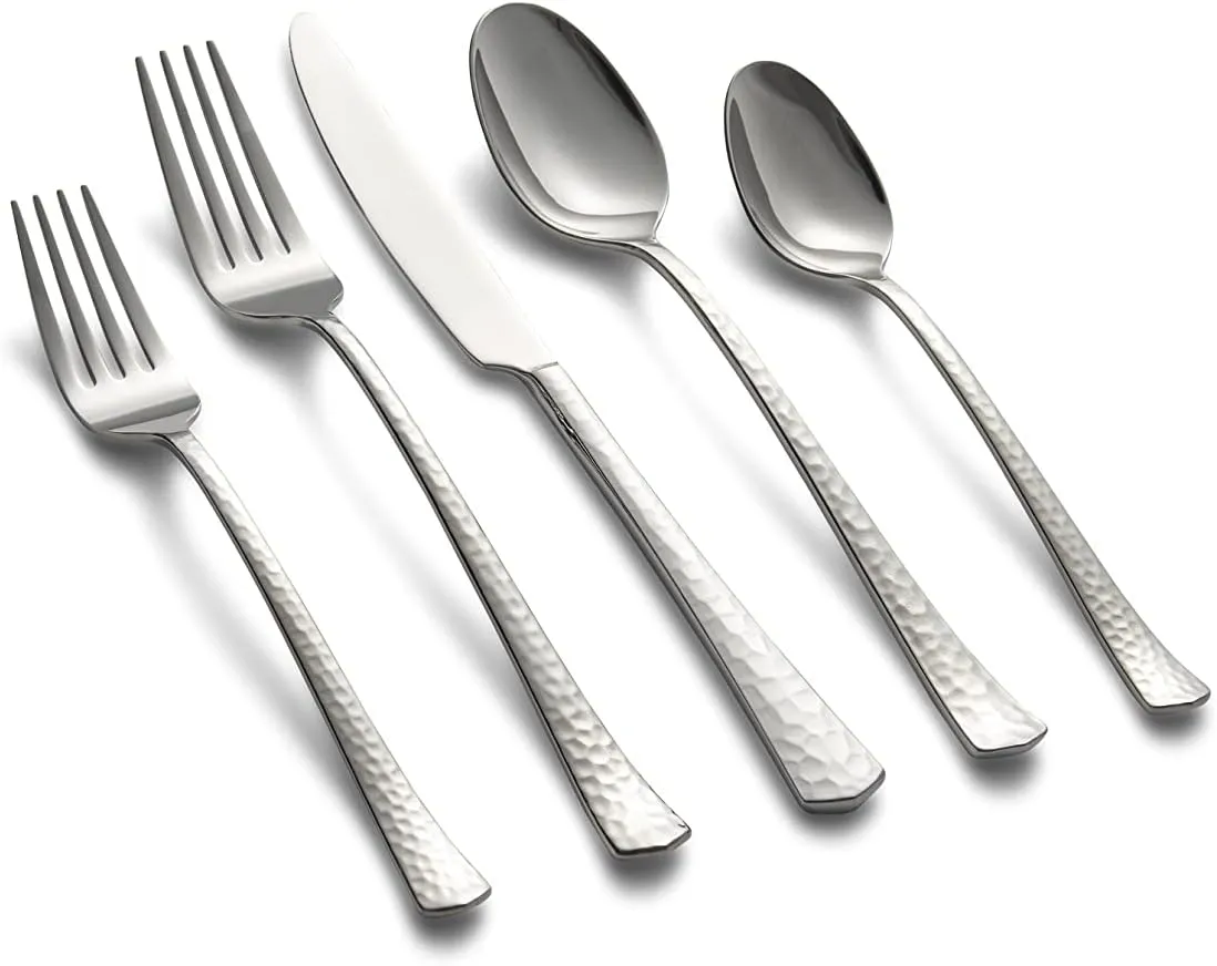 Cambridge Silversmiths Raegan Hammered Mirror 20-Piece Flatware Set