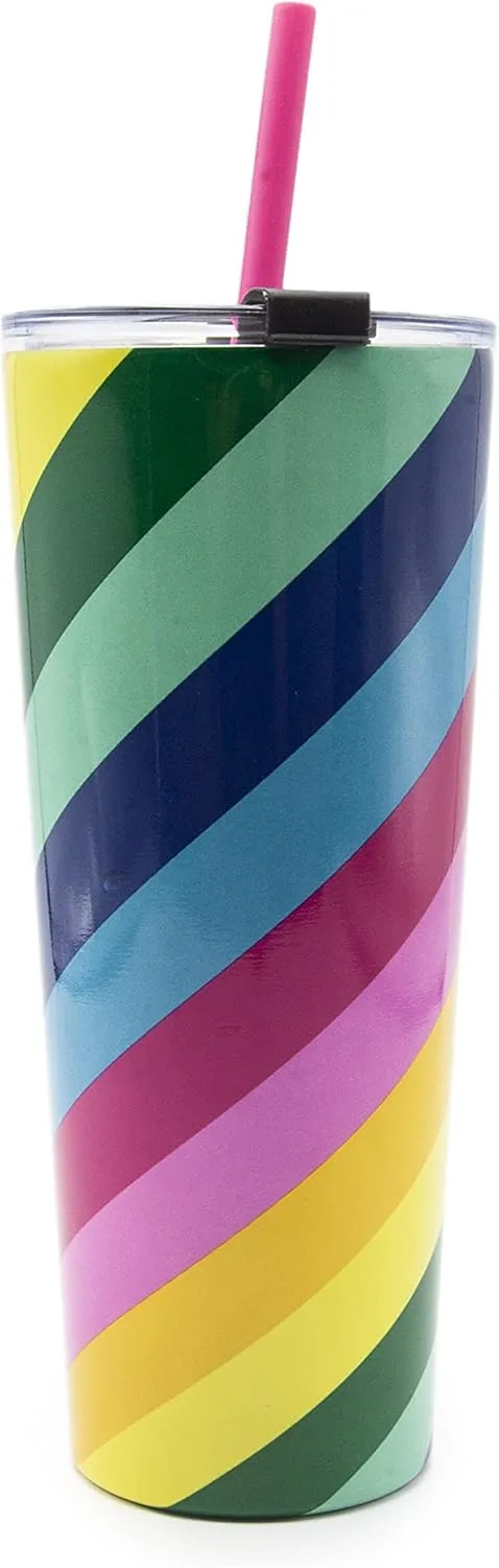 Cambridge Stripe Set of 2 24oz Multi-Color Insulated Straw Tumblers, 0