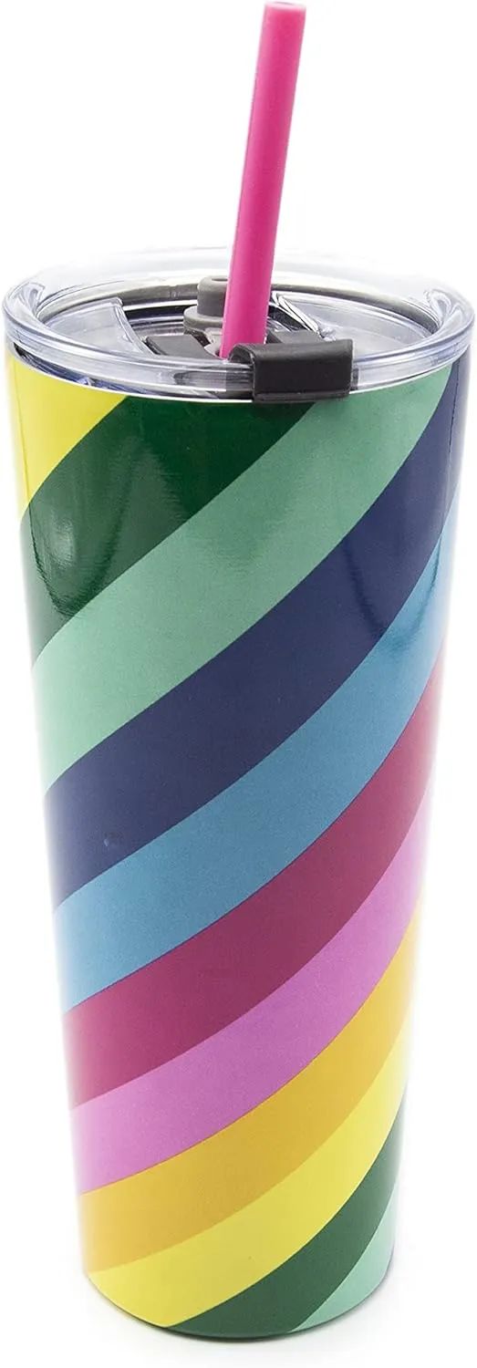 Cambridge Stripe Set of 2 24oz Multi-Color Insulated Straw Tumblers, 0