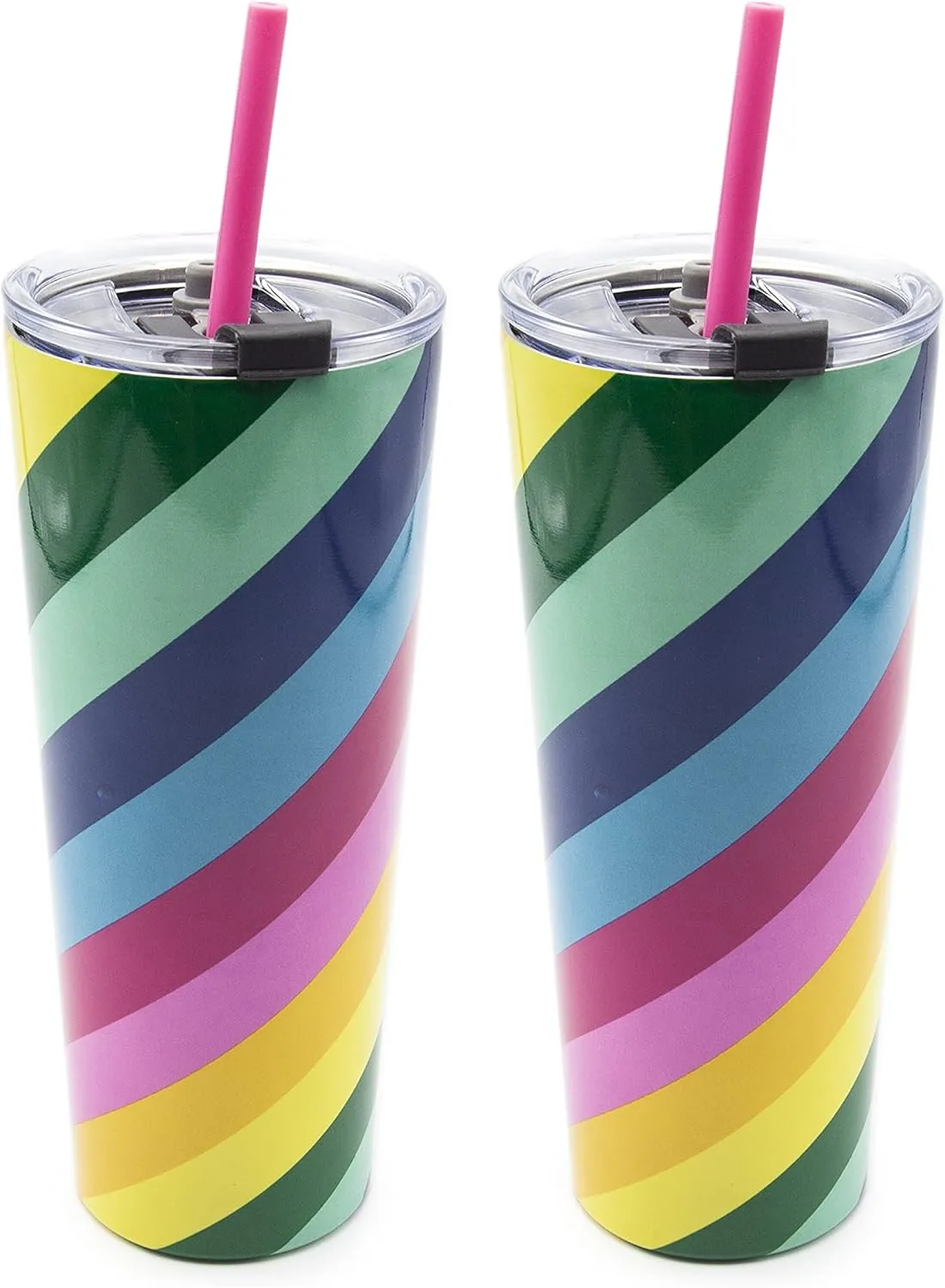 Cambridge Stripe Set of 2 24oz Multi-Color Insulated Straw Tumblers, 0