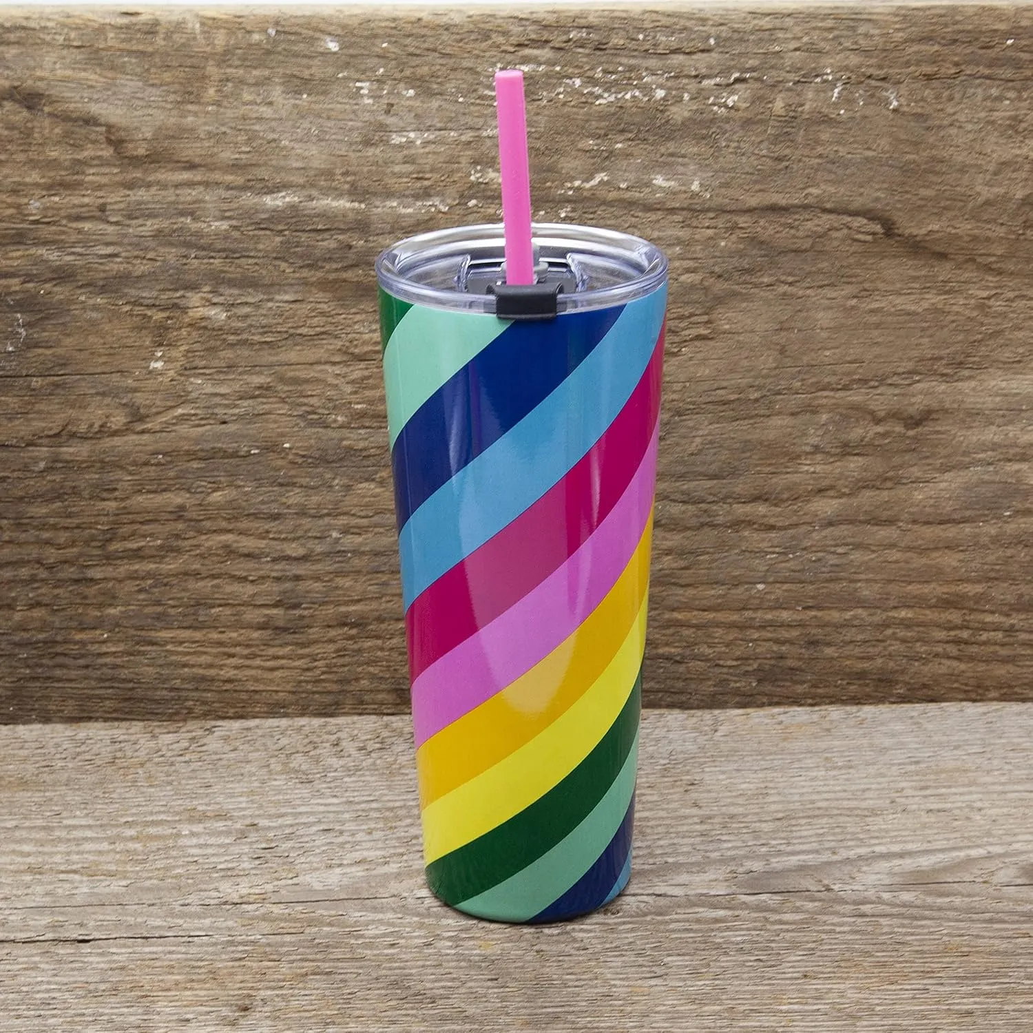 Cambridge Stripe Set of 2 24oz Multi-Color Insulated Straw Tumblers, 0