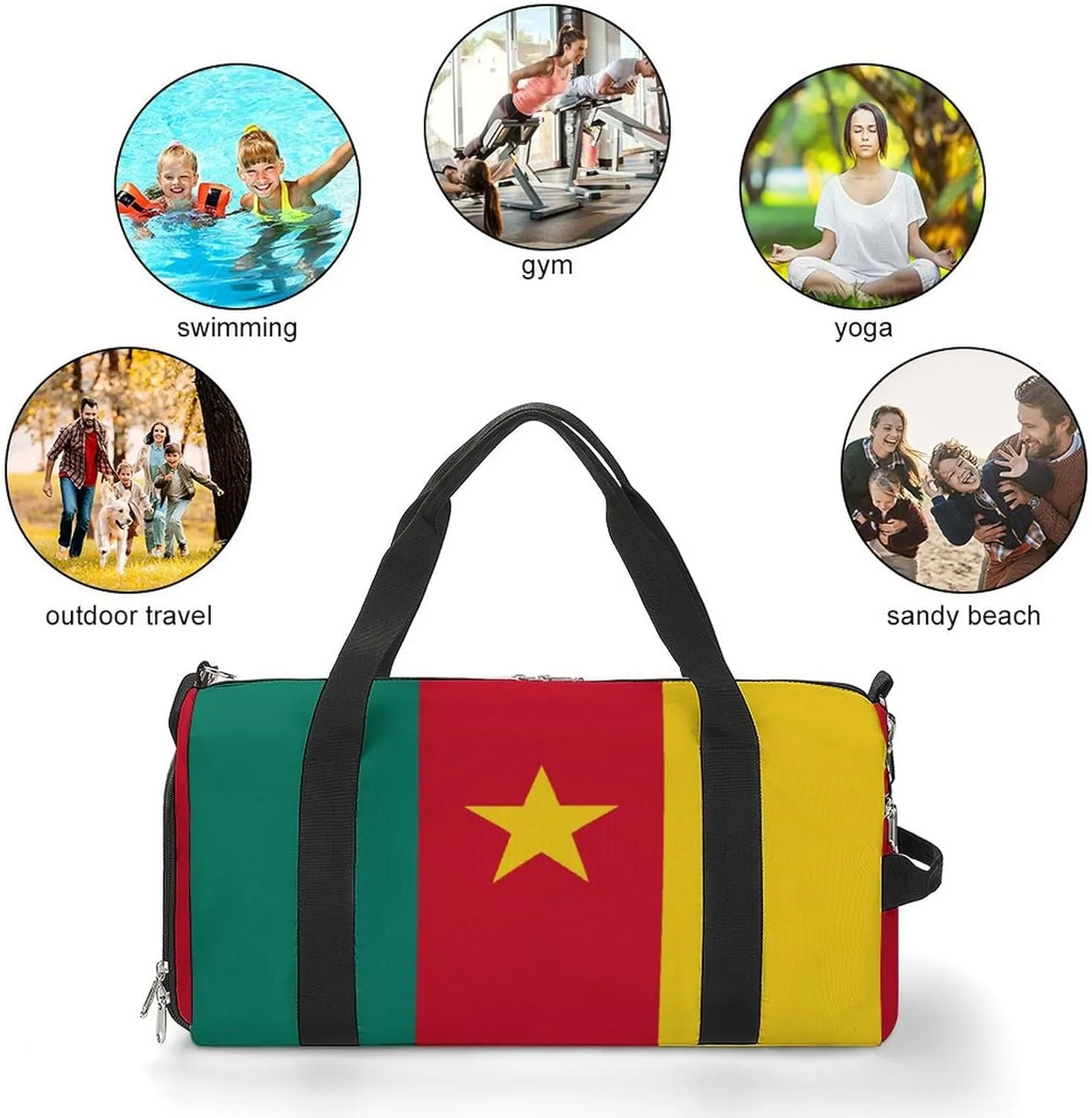 Cameroon Flag Sports Duffel Bag for Men Women with Wet Pocket Shoe Compartment