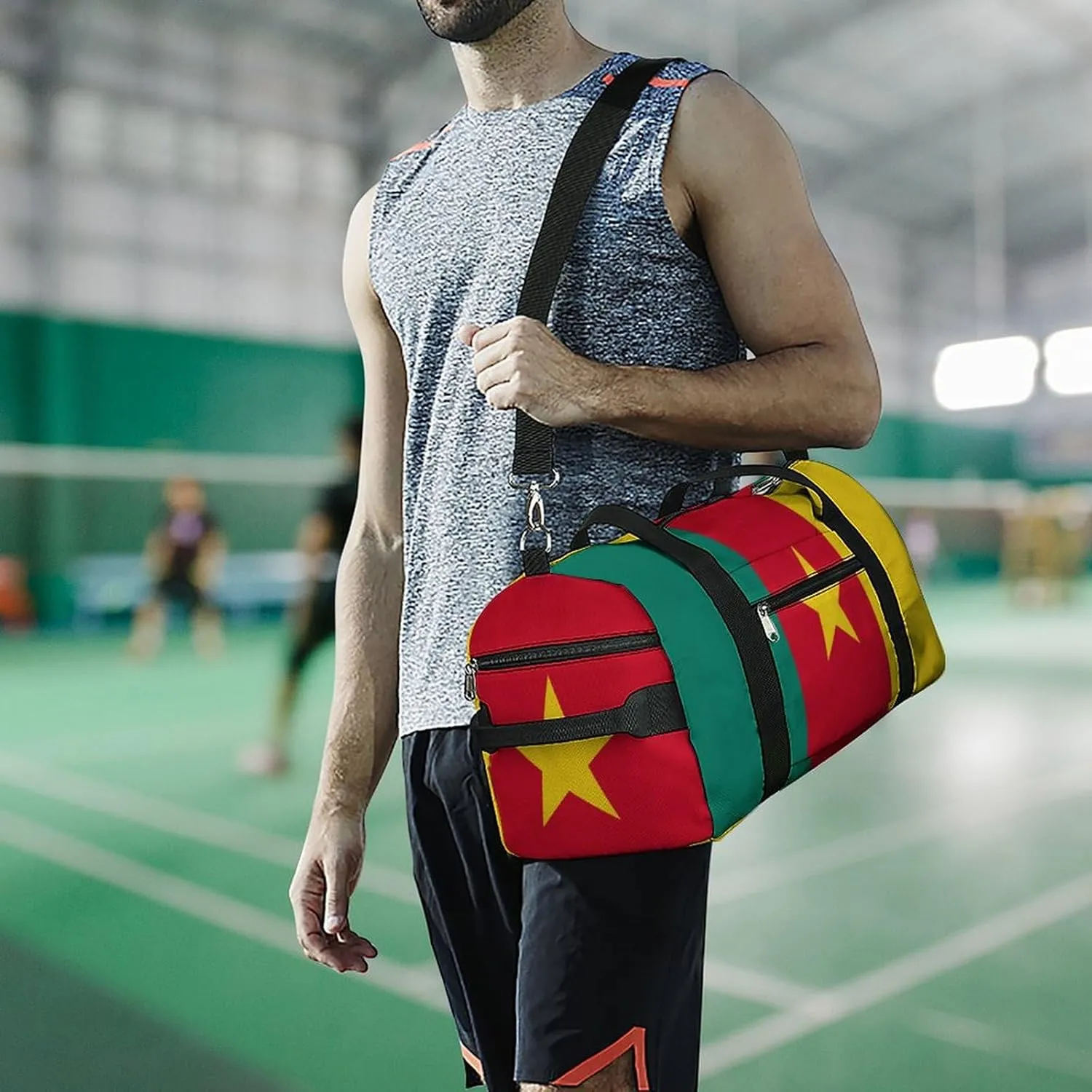 Cameroon Flag Sports Duffel Bag for Men Women with Wet Pocket Shoe Compartment