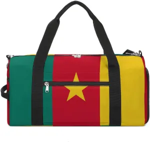 Cameroon Flag Sports Duffel Bag for Men Women with Wet Pocket Shoe Compartment