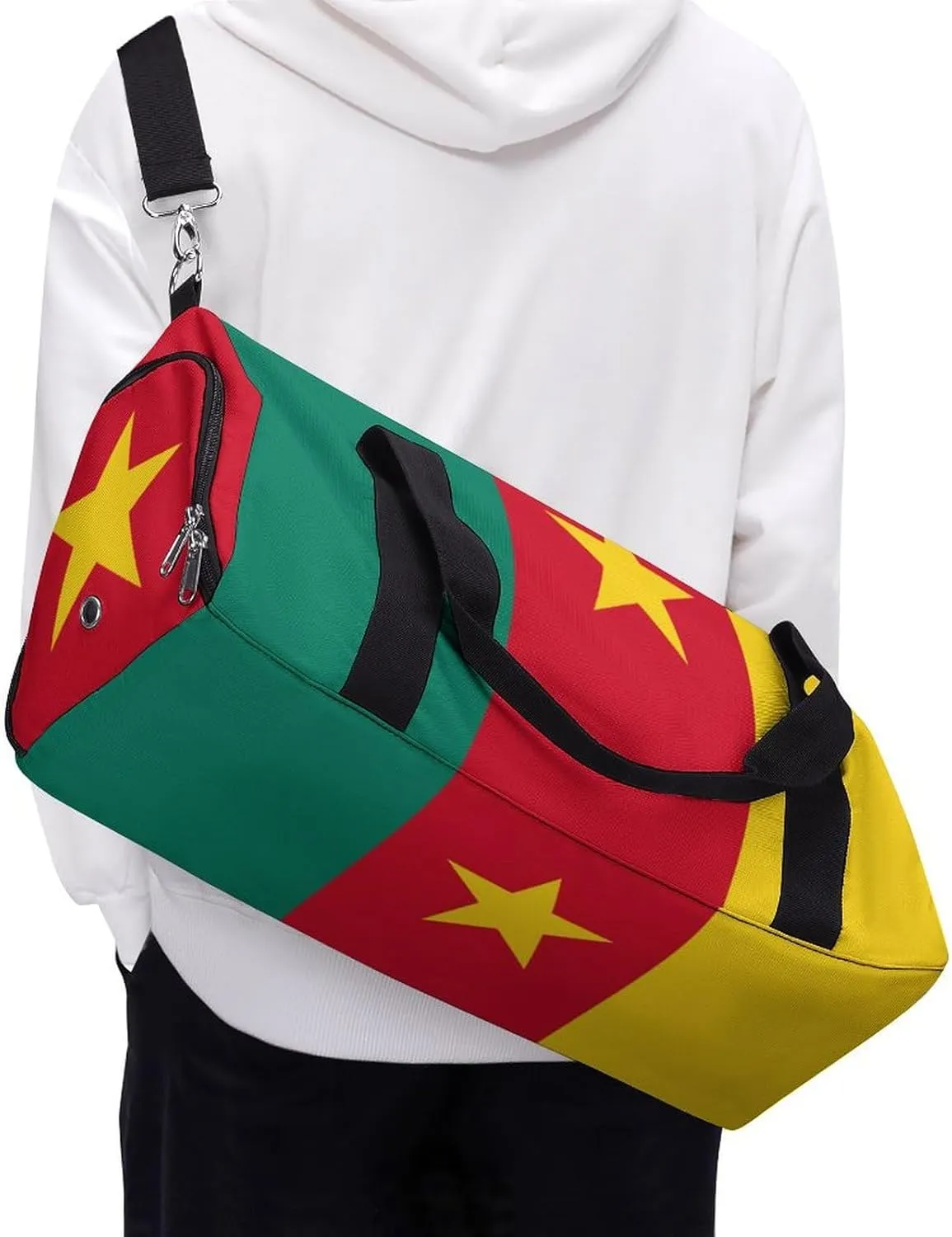 Cameroon Flag Sports Duffel Bag for Men Women with Wet Pocket Shoe Compartment