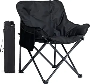 Camping Chairs Oversized Padded Outdoor Chair Heavy Duty 265lb for Travel Beach Picnic Hiking with Storage Bag-Black
