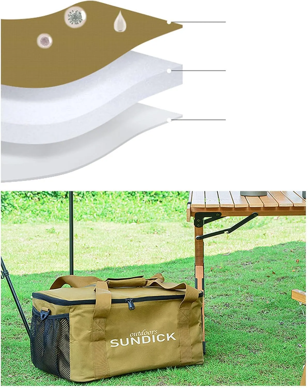 Camping Cookware Storage Bag, Waterproof 600D Oxford Cloth Tableware Storage Handbag with Cooling Compartment, Anti Collision Camping Cooking Utensils Tool Storage Bag(10x5x4cm / 3.9x2.0x1.6in-Yellow)