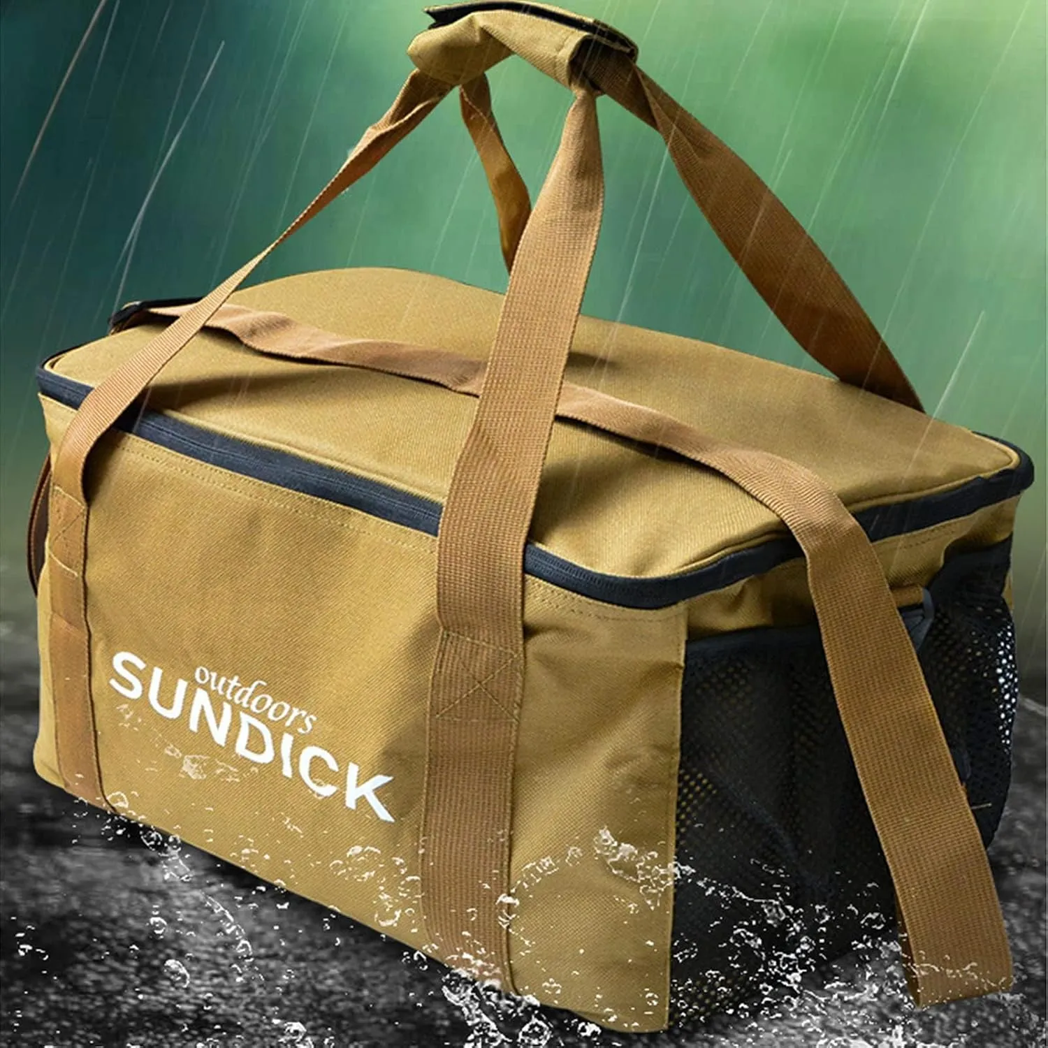 Camping Cookware Storage Bag, Waterproof 600D Oxford Cloth Tableware Storage Handbag with Cooling Compartment, Anti Collision Camping Cooking Utensils Tool Storage Bag(10x5x4cm / 3.9x2.0x1.6in-Yellow)