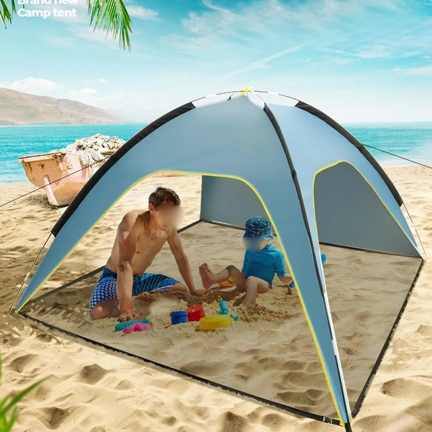 Camping Tent Outdoor Quick-Opening Tourist Tent Folding Sun Protection Picnic Tent Fishing Beach 3-Sided Ventilation Rainproof