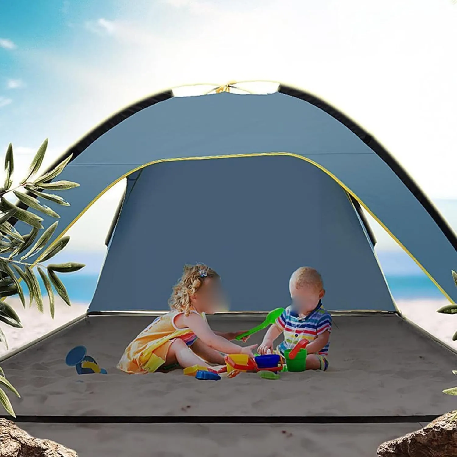 Camping Tent Outdoor Quick-Opening Tourist Tent Folding Sun Protection Picnic Tent Fishing Beach 3-Sided Ventilation Rainproof
