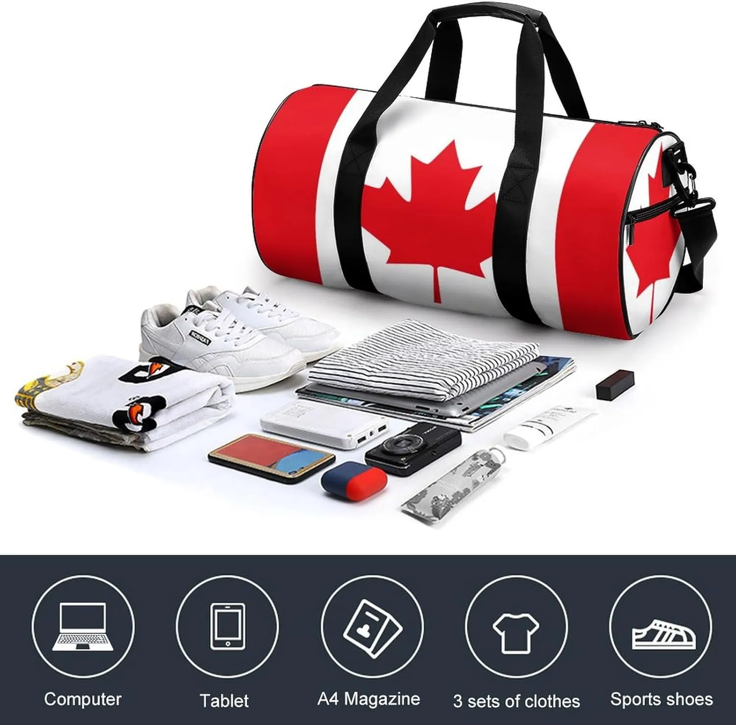 Canadian Flag Large Gym Duffel Bag Dry Wet Separation for Men Women Travel Workout