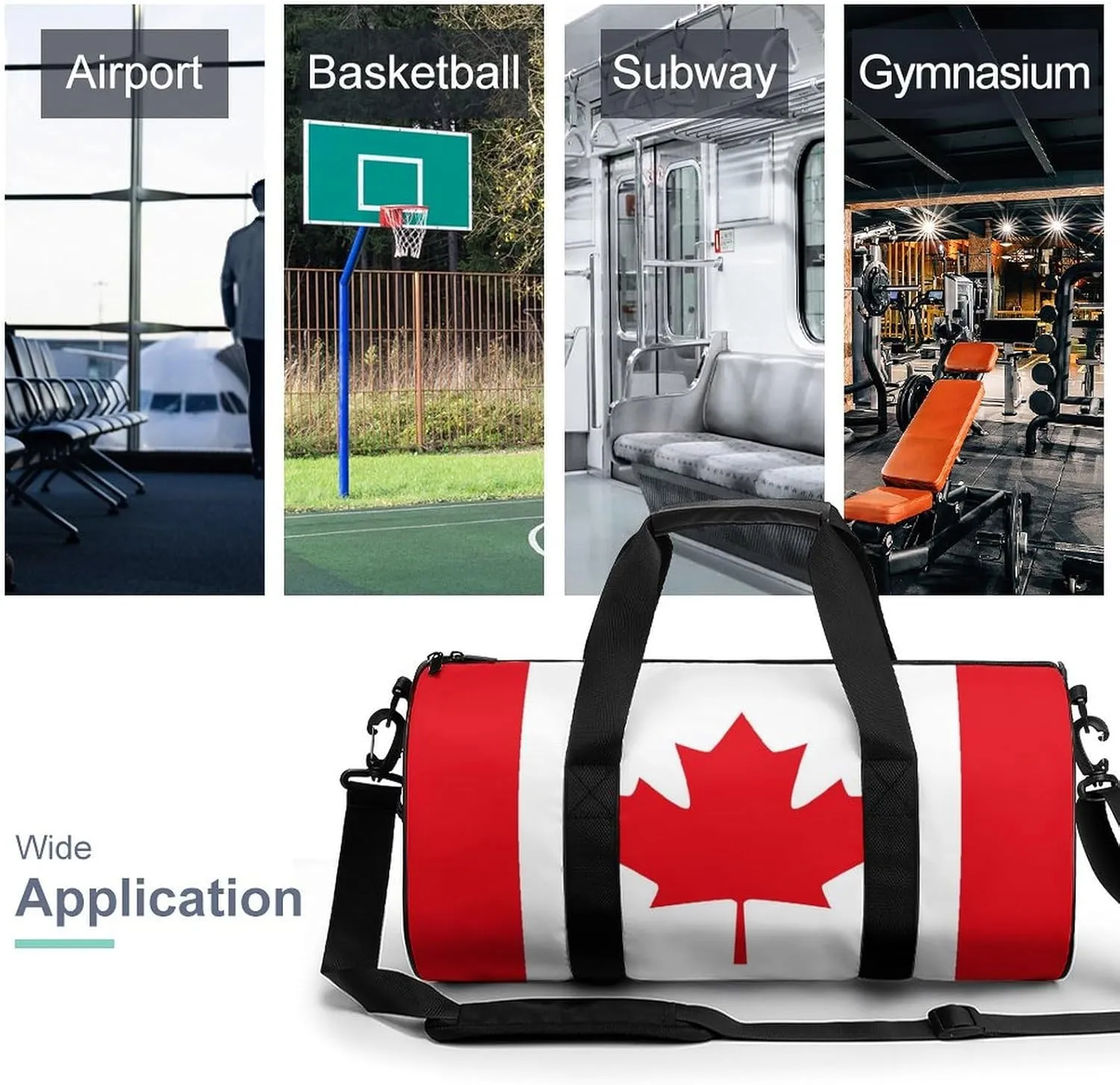Canadian Flag Large Gym Duffel Bag Dry Wet Separation for Men Women Travel Workout