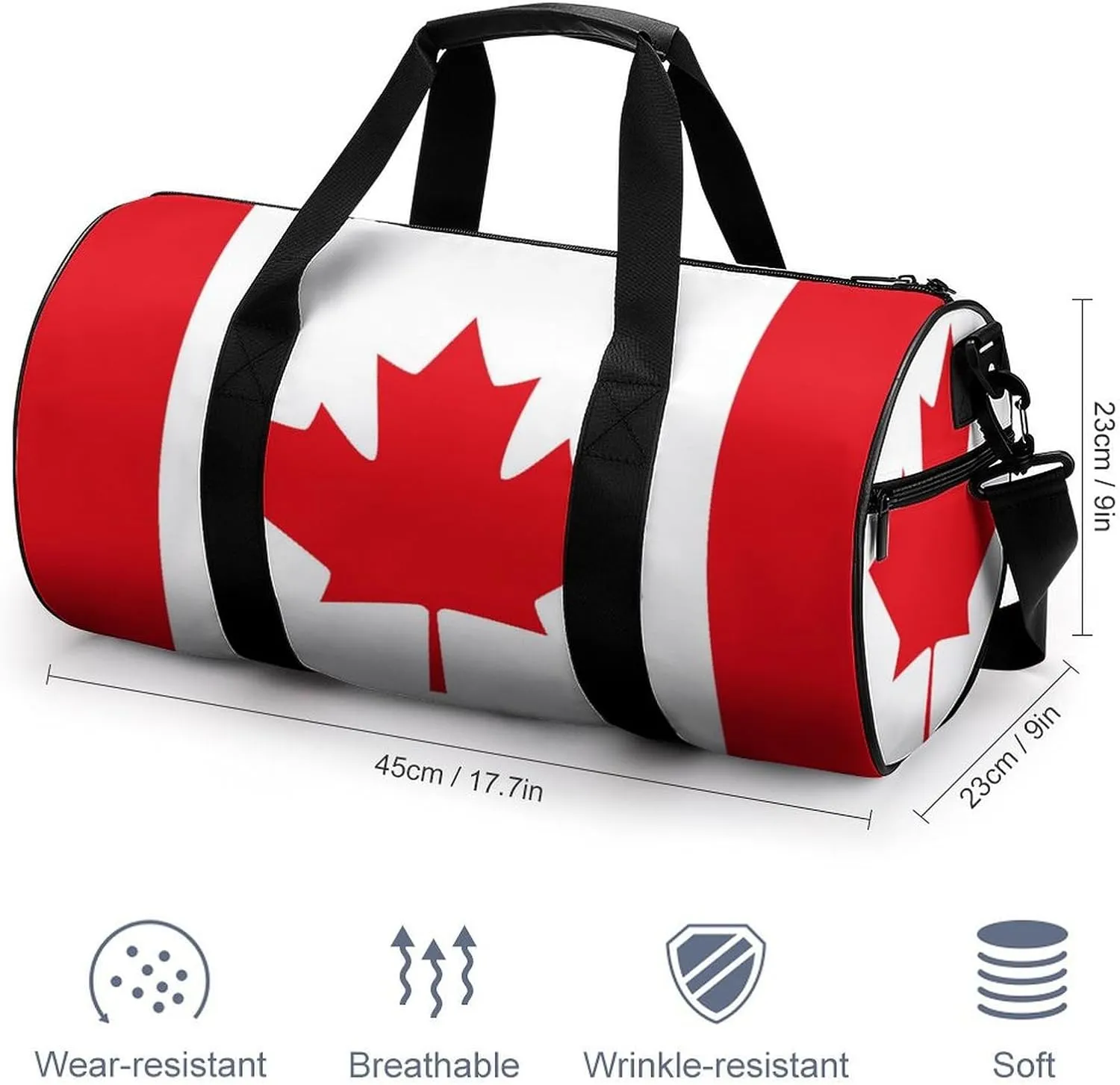 Canadian Flag Large Gym Duffel Bag Dry Wet Separation for Men Women Travel Workout