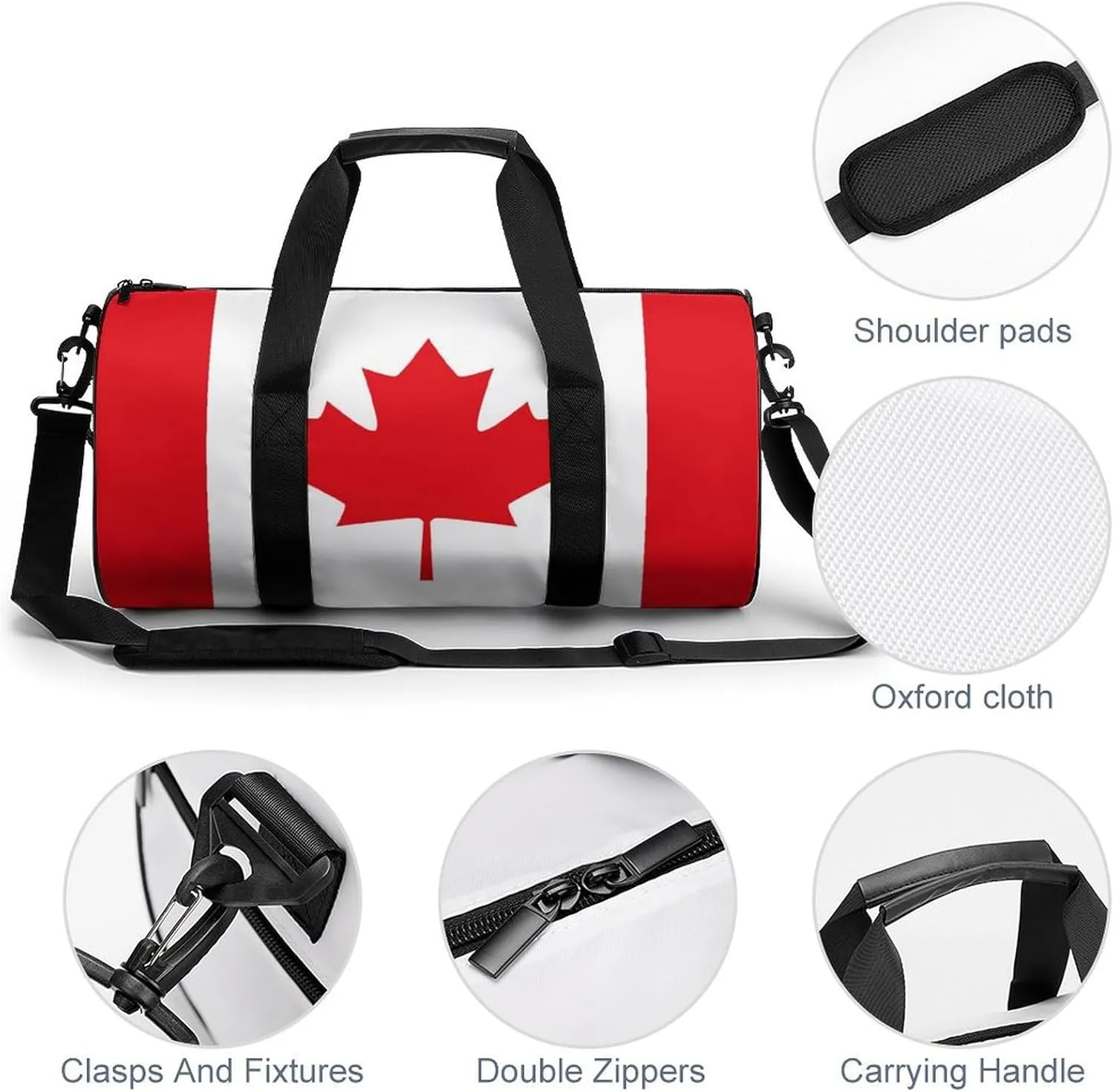 Canadian Flag Large Gym Duffel Bag Dry Wet Separation for Men Women Travel Workout