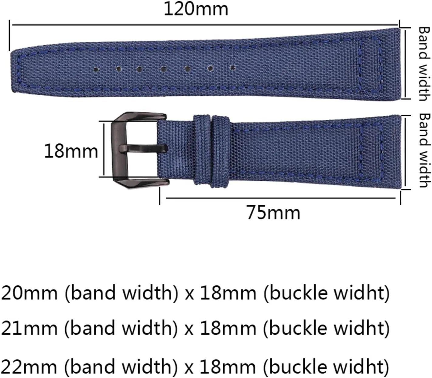 Canvas   Genuine Leather Watchband 20mm 21mm 22mm Black Green Blue Women Men Watch Band Strap With Pin Buckle