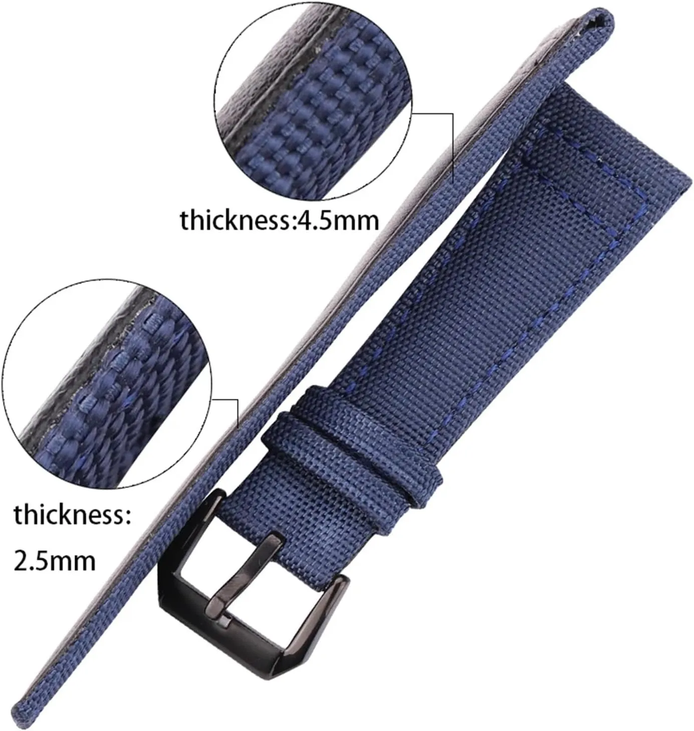Canvas   Genuine Leather Watchband 20mm 21mm 22mm Black Green Blue Women Men Watch Band Strap With Pin Buckle