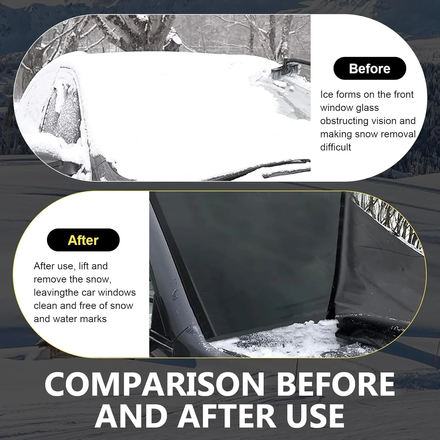 Car Windshield Cover, 190D Oxford Cloth Frost and Snow Protection Cover, 70.8" x 47.2" Perfect Coverage Foldable Anti-Theft Cover, Universal for Most Cars Trucks Winter Accessories (Black)