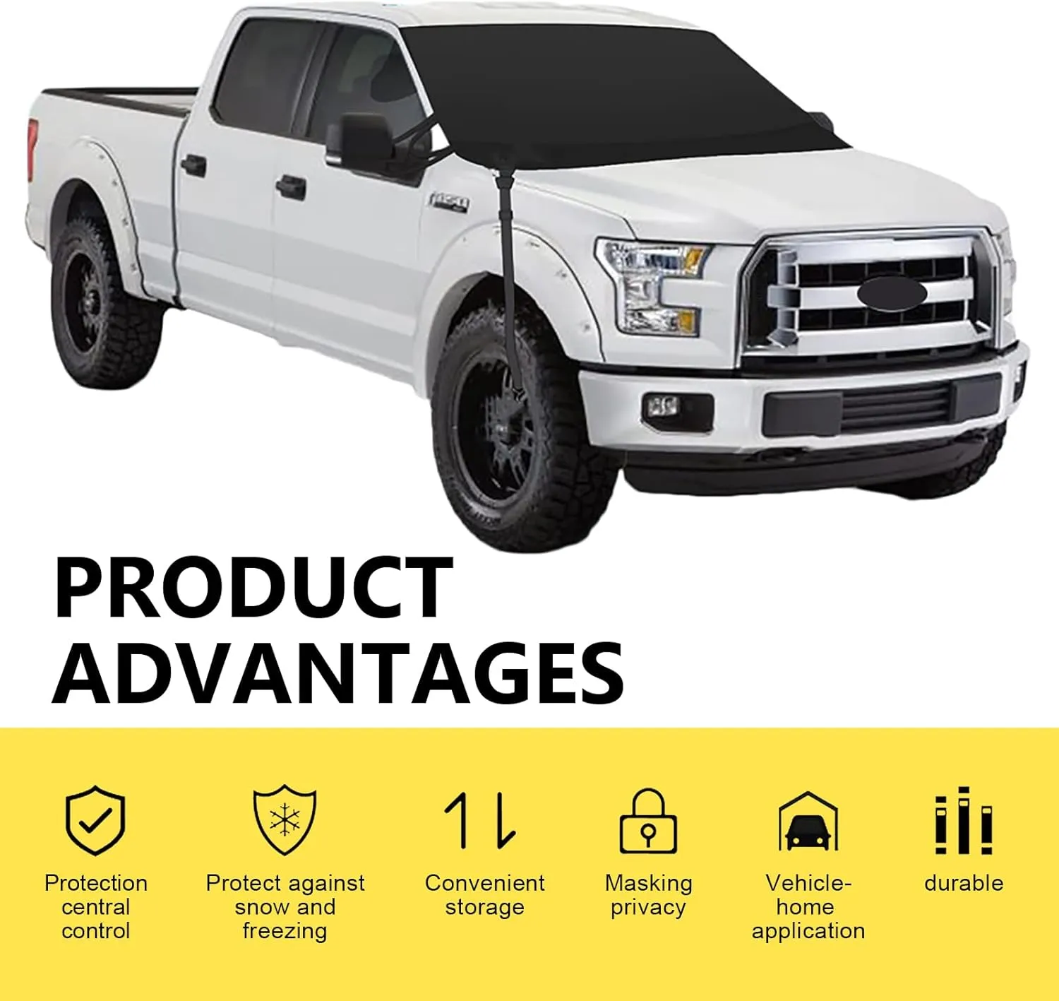 Car Windshield Cover, 190D Oxford Cloth Frost and Snow Protection Cover, 70.8" x 47.2" Perfect Coverage Foldable Anti-Theft Cover, Universal for Most Cars Trucks Winter Accessories (Black)