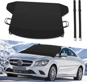 Car Windshield Cover, 190D Oxford Cloth Frost and Snow Protection Cover, 70.8" x 47.2" Perfect Coverage Foldable Anti-Theft Cover, Universal for Most Cars Trucks Winter Accessories (Black)