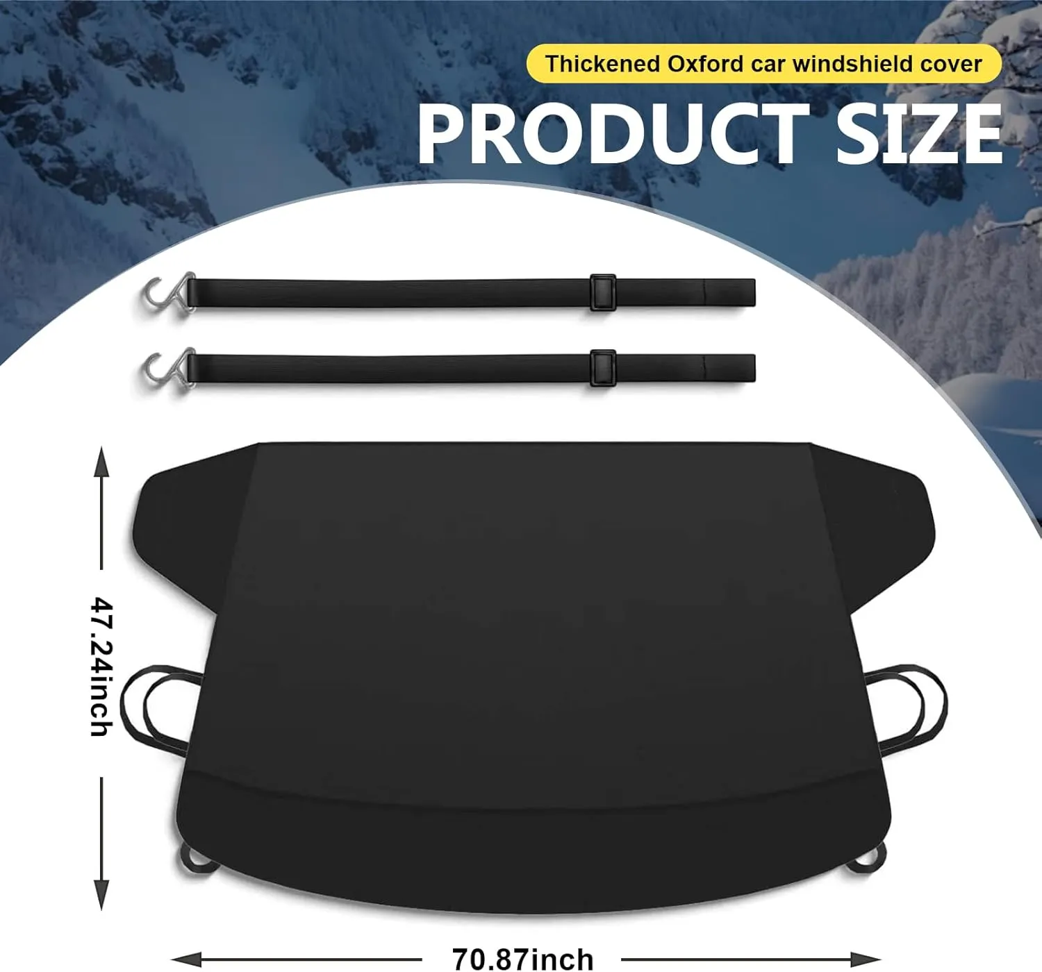 Car Windshield Cover, 190D Oxford Cloth Frost and Snow Protection Cover, 70.8" x 47.2" Perfect Coverage Foldable Anti-Theft Cover, Universal for Most Cars Trucks Winter Accessories (Black)