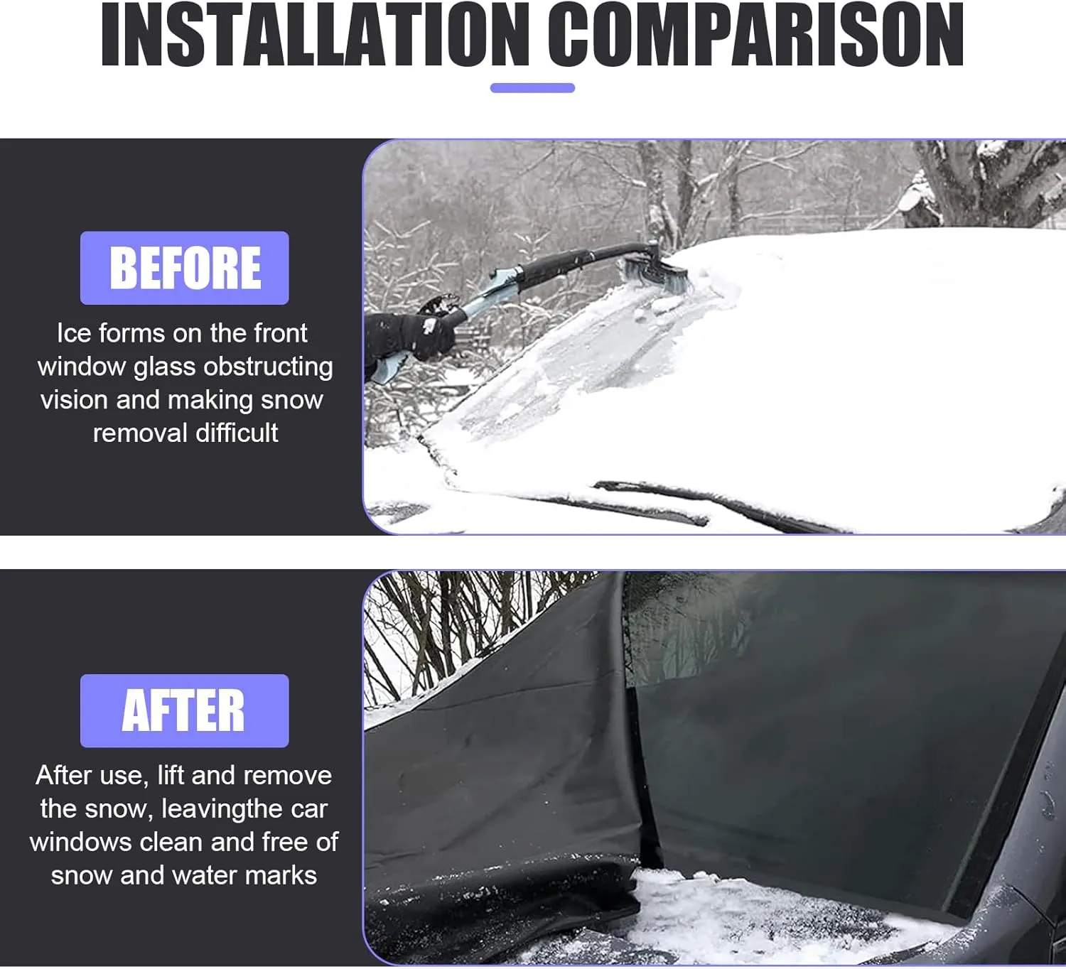 Car Windshield Cover for Ice and Snow, Magnetic Fit Weatherproof Frost Cover, Windshield Snow Cover, 75" x 47.25" 600 D Oxford Cloth Fit for SUVs, Trucks, Cars