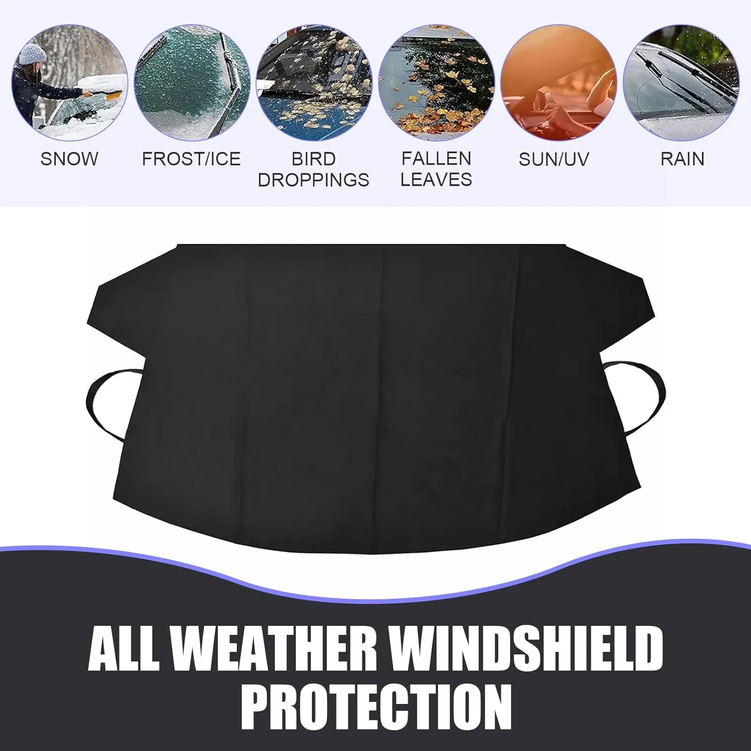 Car Windshield Cover for Ice and Snow, Magnetic Fit Weatherproof Frost Cover, Windshield Snow Cover, 75" x 47.25" 600 D Oxford Cloth Fit for SUVs, Trucks, Cars
