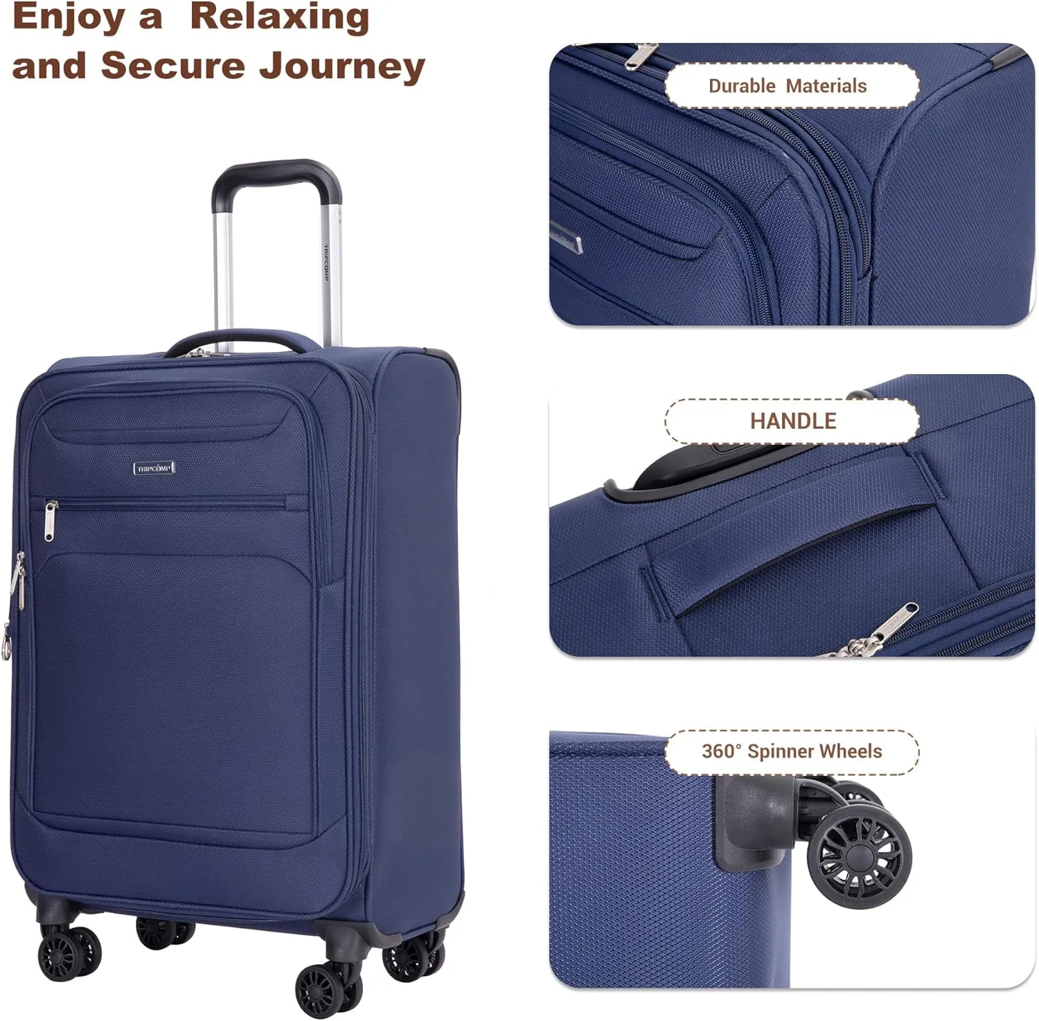 Carry-on Luggage Sets 3 Piece Softside Lightweight Suitcase With Spinner Wheels Duffel Bag And Toiletry Bag(10" 16" 18"), Blue