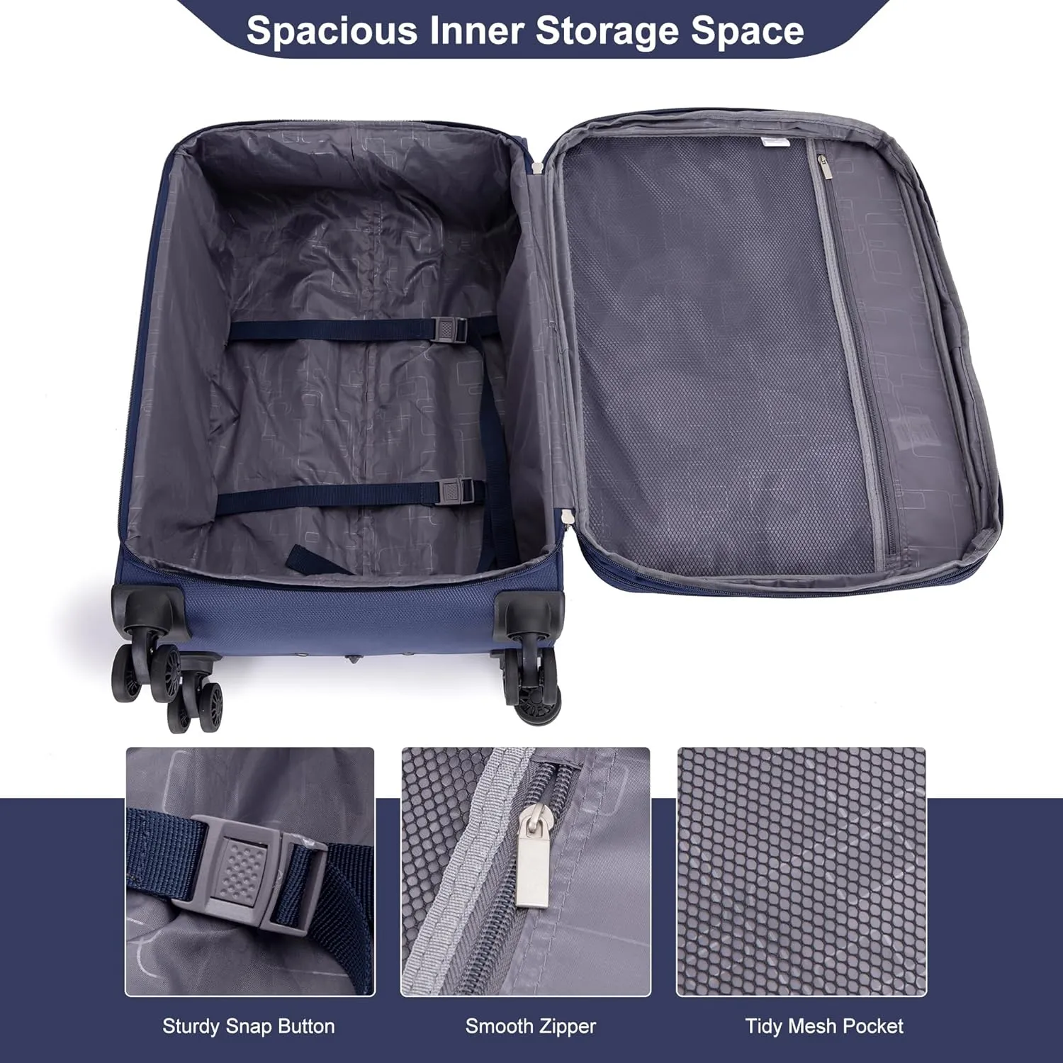 Carry-on Luggage Sets 3 Piece Softside Lightweight Suitcase With Spinner Wheels Duffel Bag And Toiletry Bag(10" 16" 18"), Blue