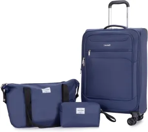 Carry-on Luggage Sets 3 Piece Softside Lightweight Suitcase With Spinner Wheels Duffel Bag And Toiletry Bag(10" 16" 18"), Blue