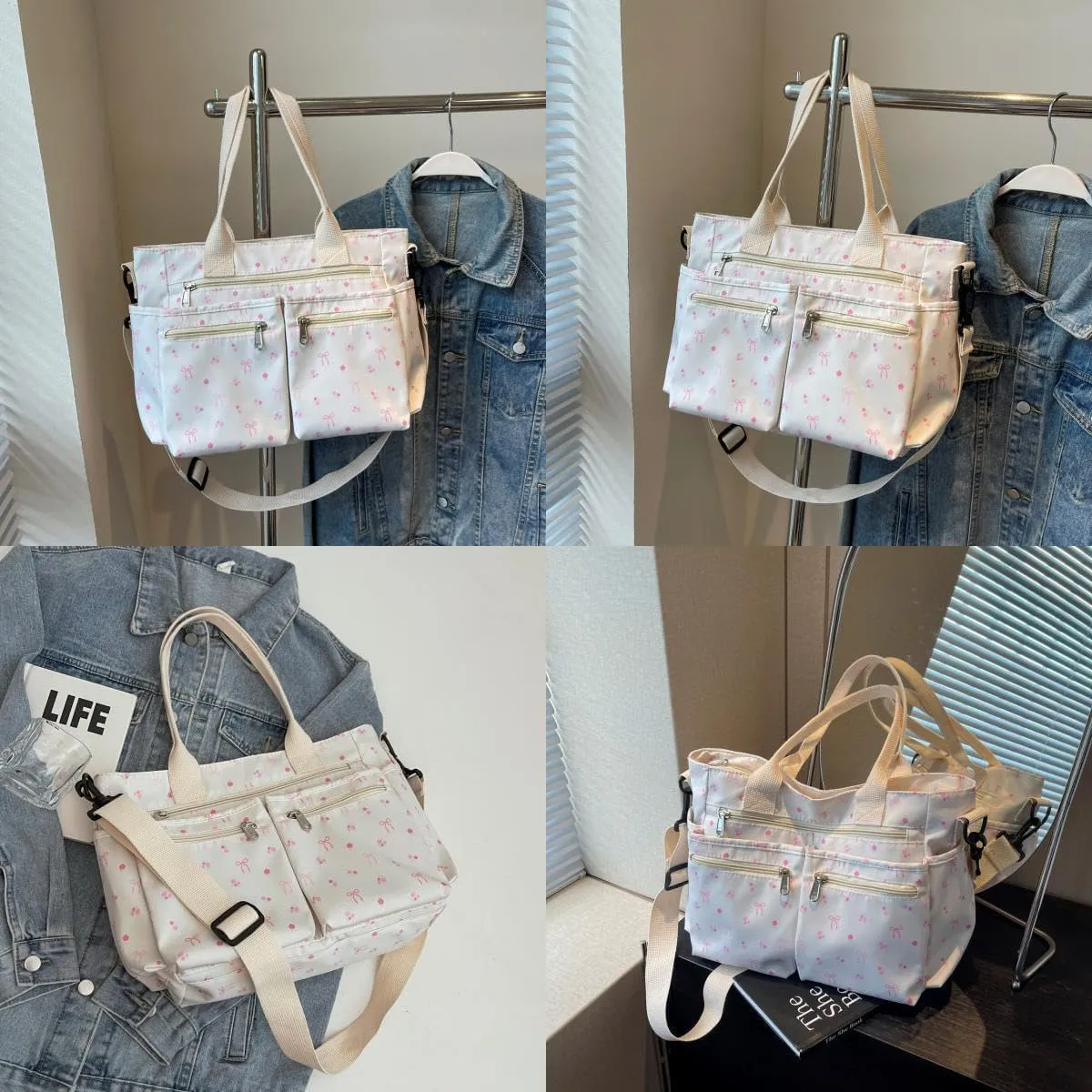 Casual Messenger Bag Floral Nylon Crossbody Bag Chic Shoulder Bag Travel Daypacks