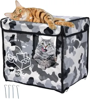Cat House Outdoor with Two-Sided Escape Door, Insulated and Waterproof, Outside Weatherproof Feral Cat Shelter for Winter, Oxford Cloth Upgraded(Camouflage, s)