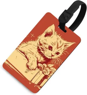 Cat Lying on The Box Luggage Tags Baggage Card Holder for Suitcases with Privacy Shield Travel Bag Name ID Tag for Men and Women Handbag Backpack Black-Style