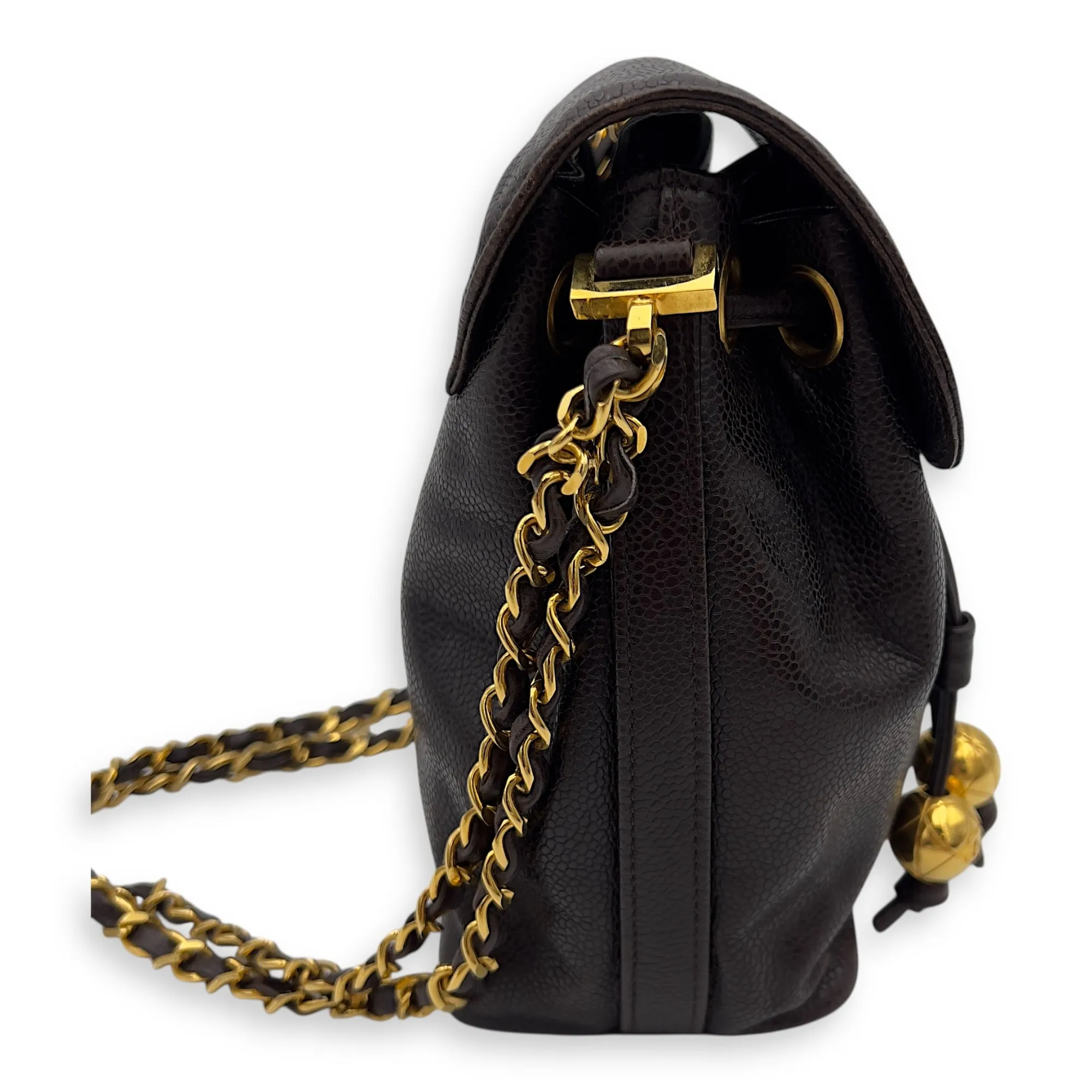 CC Brown Shoulder Bag in Caviar Leather, Gold hardware