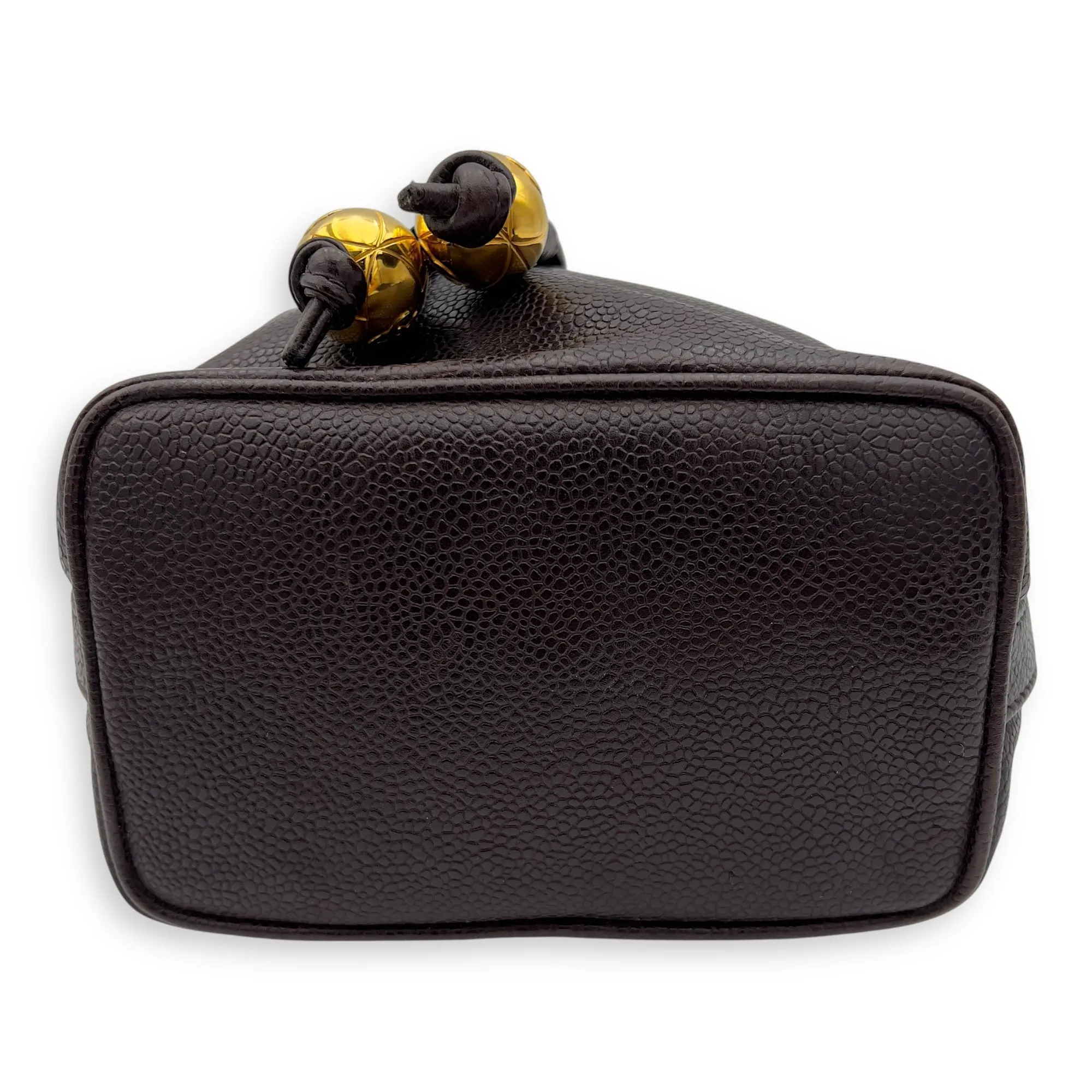 CC Brown Shoulder Bag in Caviar Leather, Gold hardware