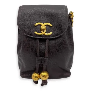 CC Brown Shoulder Bag in Caviar Leather, Gold hardware