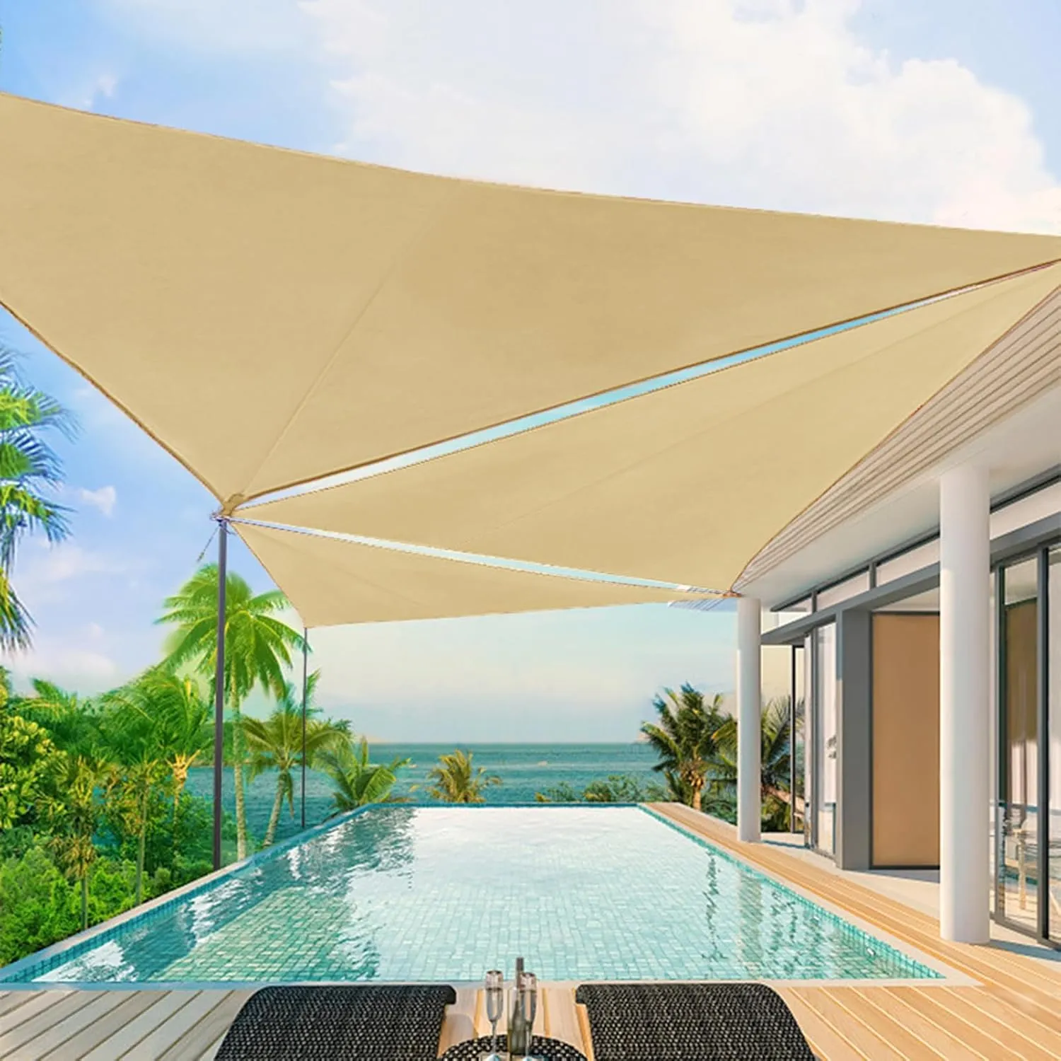 cdar Outdoor Triangle Sun Shade Sail with Windproof Ropes UV Blocking Canopy Permeable Breathable Deck Backyard Patio Shade Cover