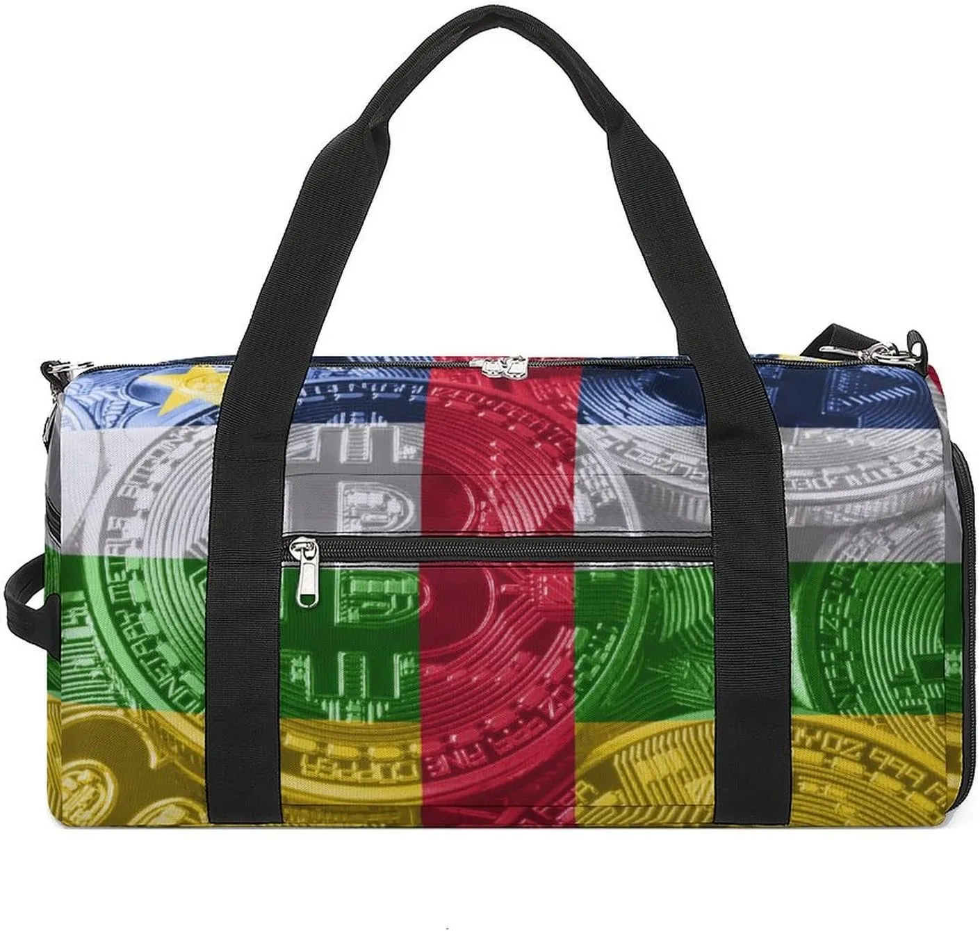 Central African Republic Flag Bitcoin Sports Duffel Bag with Wet Pocket and Shoe Compartment for Gym