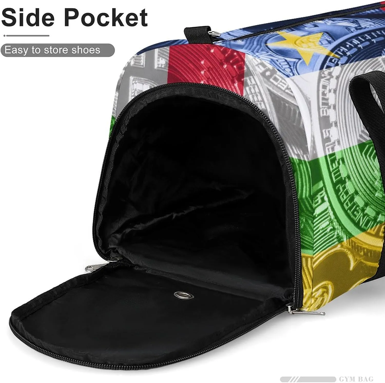 Central African Republic Flag Bitcoin Sports Duffel Bag with Wet Pocket and Shoe Compartment for Gym