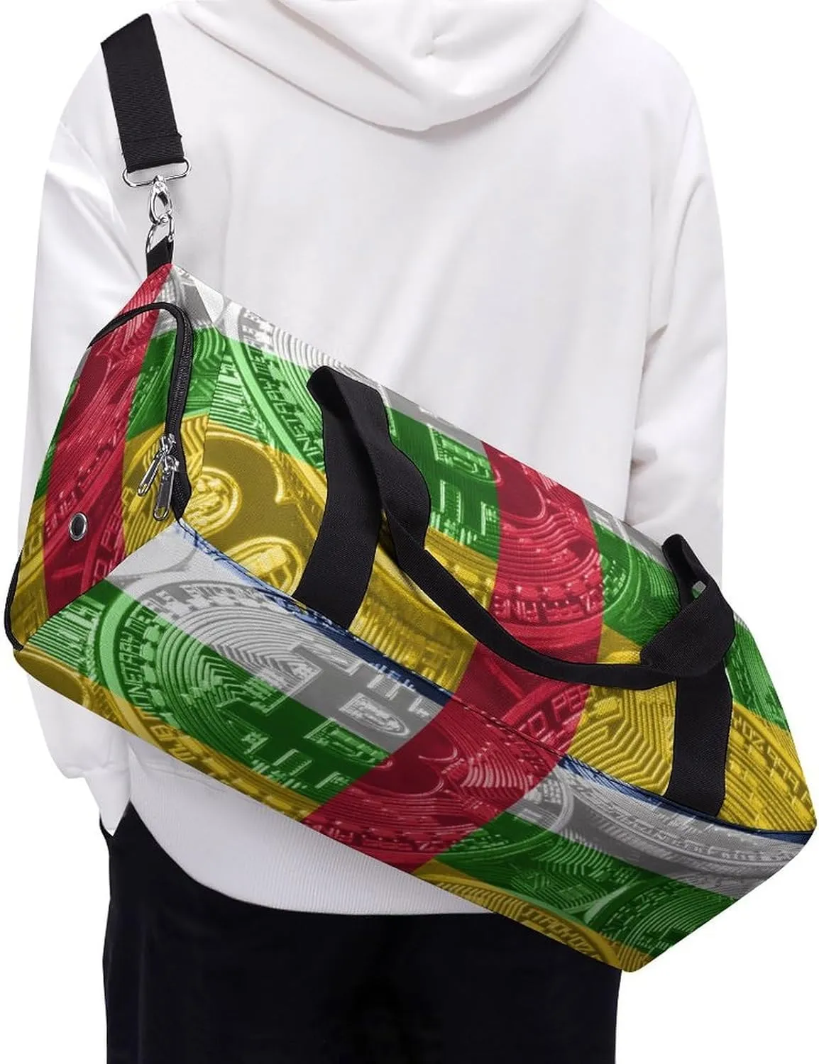 Central African Republic Flag Bitcoin Sports Duffel Bag with Wet Pocket and Shoe Compartment for Gym