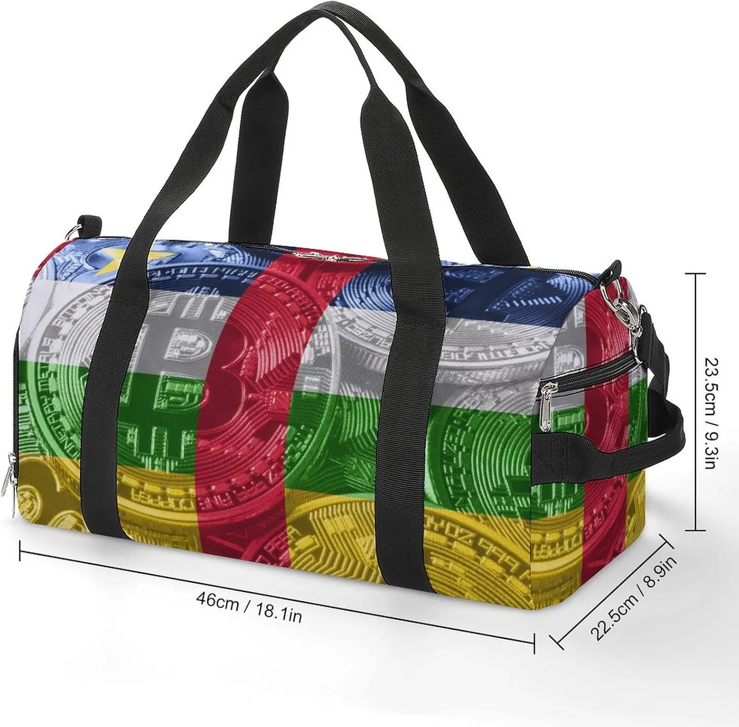 Central African Republic Flag Bitcoin Sports Duffel Bag with Wet Pocket and Shoe Compartment for Gym