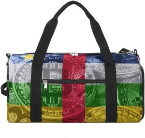 Central African Republic Flag Bitcoin Sports Duffel Bag with Wet Pocket and Shoe Compartment for Gym