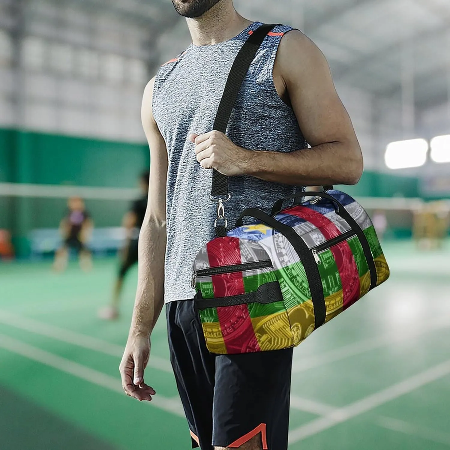 Central African Republic Flag Bitcoin Sports Duffel Bag with Wet Pocket and Shoe Compartment for Gym