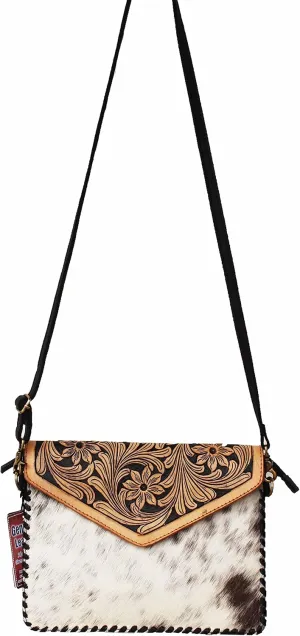 CHALLENGER Women's Cowhide Western Floral Tooled Leather Shoulder Purse Handbag 18RAH06