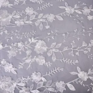 CHGCRAFT 1 Yard Embroidery Floral Lace Fabric Flower Polyester Mesh White Floral Lace Trim Fabric Wedding Garment Accessories for Bridal Veils Dress Curtain, 38" Wide