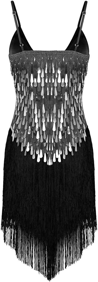 CHICTRY Women's Sequin Fringe Tassels Ballroom Samba Tango Latin Dance Dress