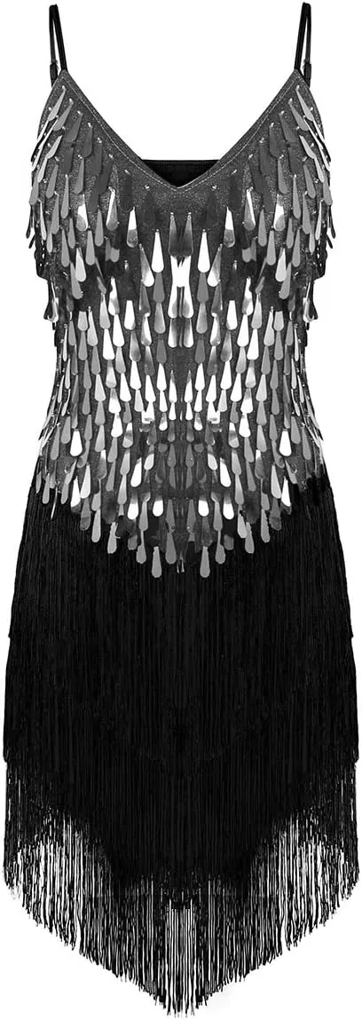 CHICTRY Women's Sequin Fringe Tassels Ballroom Samba Tango Latin Dance Dress