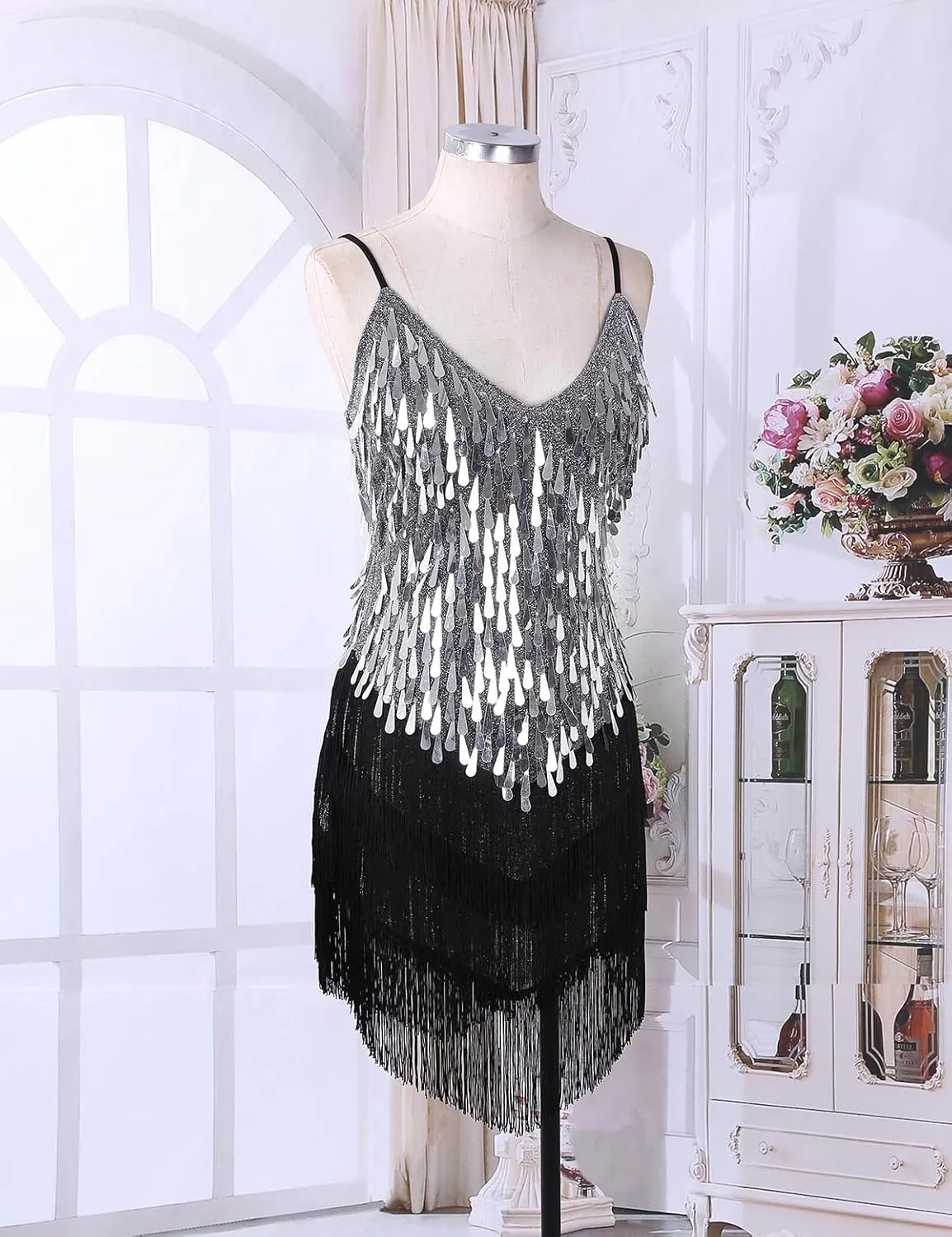 CHICTRY Women's Sequin Fringe Tassels Ballroom Samba Tango Latin Dance Dress