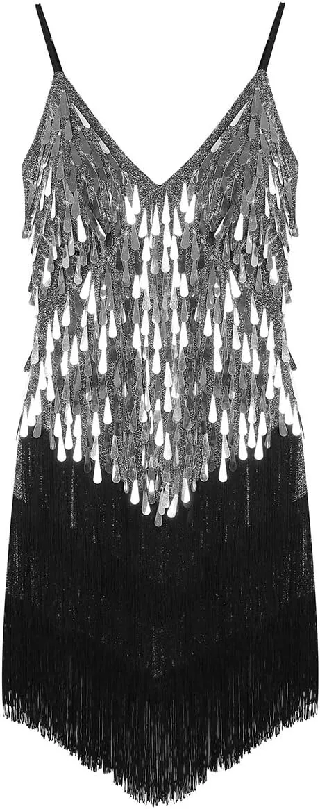 CHICTRY Women's Sequin Fringe Tassels Ballroom Samba Tango Latin Dance Dress