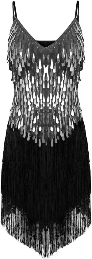 CHICTRY Women's Sequin Fringe Tassels Ballroom Samba Tango Latin Dance Dress
